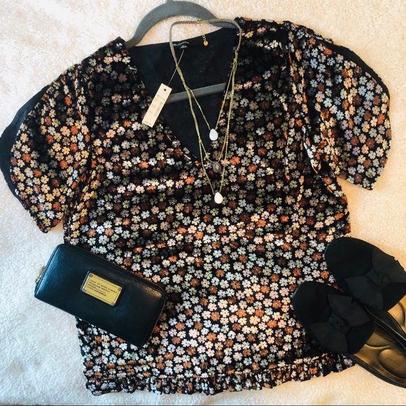 Madewell | Velvet | Tulip-Sleeve | Ruffle Trim Top - Picture 3 of 6